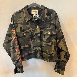 Savanna Jane Green Camouflage Jacket with Floral Details